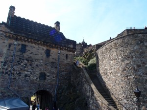 behind the main gain, looking up towards the inner areas of the castle buildings